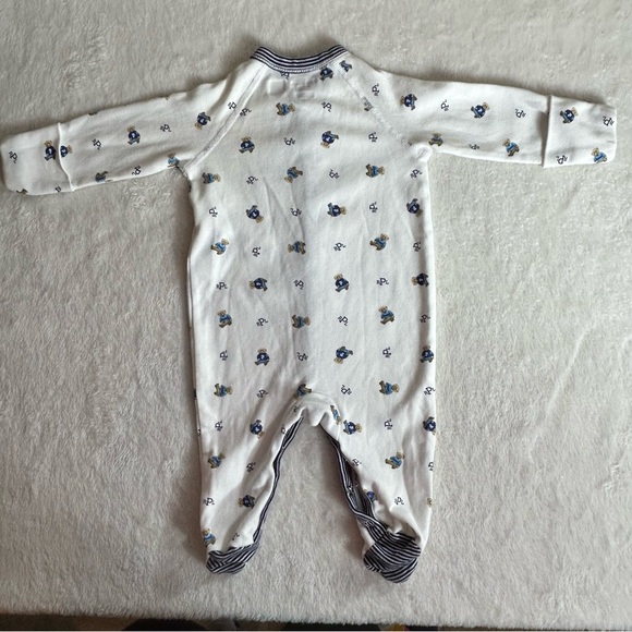 Ralph Lauren One Piece Snap Cream and Navy Teddy Bear Baby Sleeper Sz 3 mo - Picture 2 of 10
